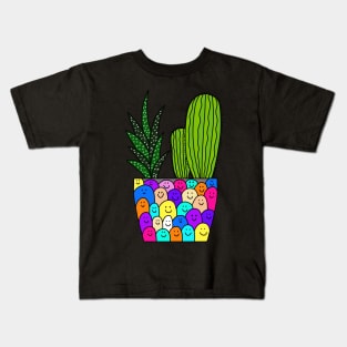 Cute Cactus Design #100: Happy Faces Succulent Cactus Pot Kids T-Shirt